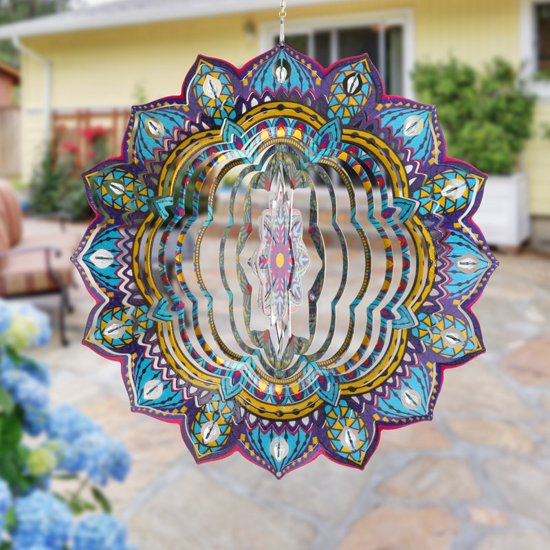 Exhart Laser Cut Mandala Hanging Starburst Wind Spinner with Bead